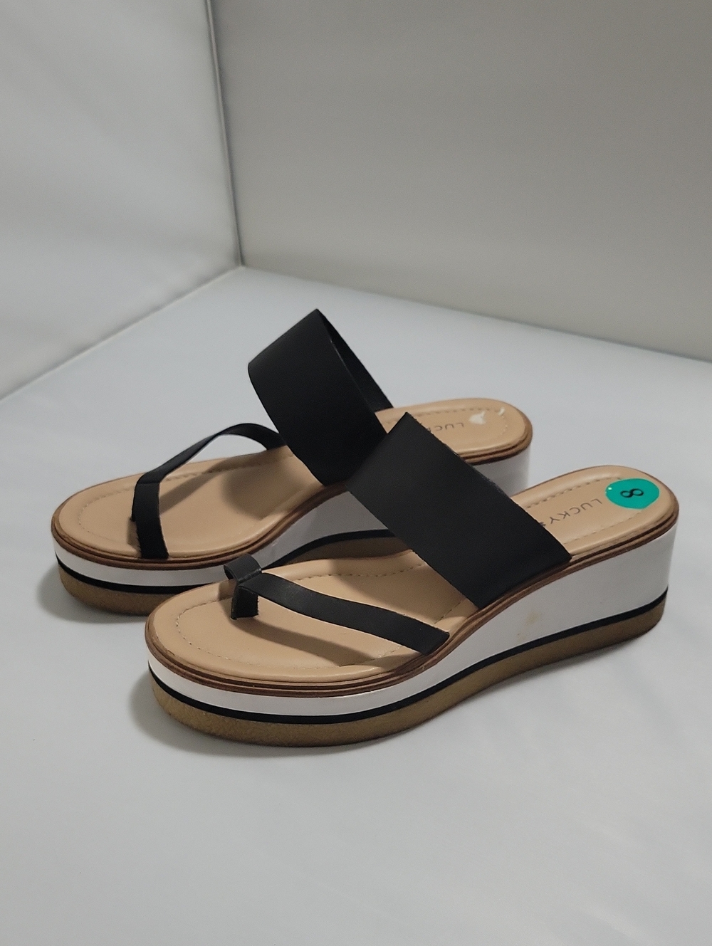 Lucky Brand Black and White Wedge Sandals